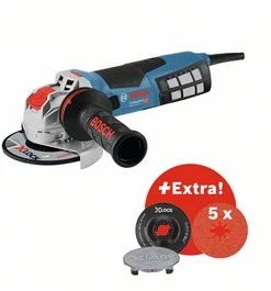Bosch Bleu 0615990M34 X-LOCK GWX 19-125 S Meuleuse D'angle 125mm 1900W + 5 X Disques De Fibre + Support De Fixation