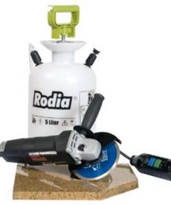 Rodia Meuleuse Spéciale 20.00.085 Kit De Meulage Humide - HS115 Meuleuse D'angle + WGK125 Capuchon De Meulage Humide + Réservoir Sous Pression 5 Ltr.