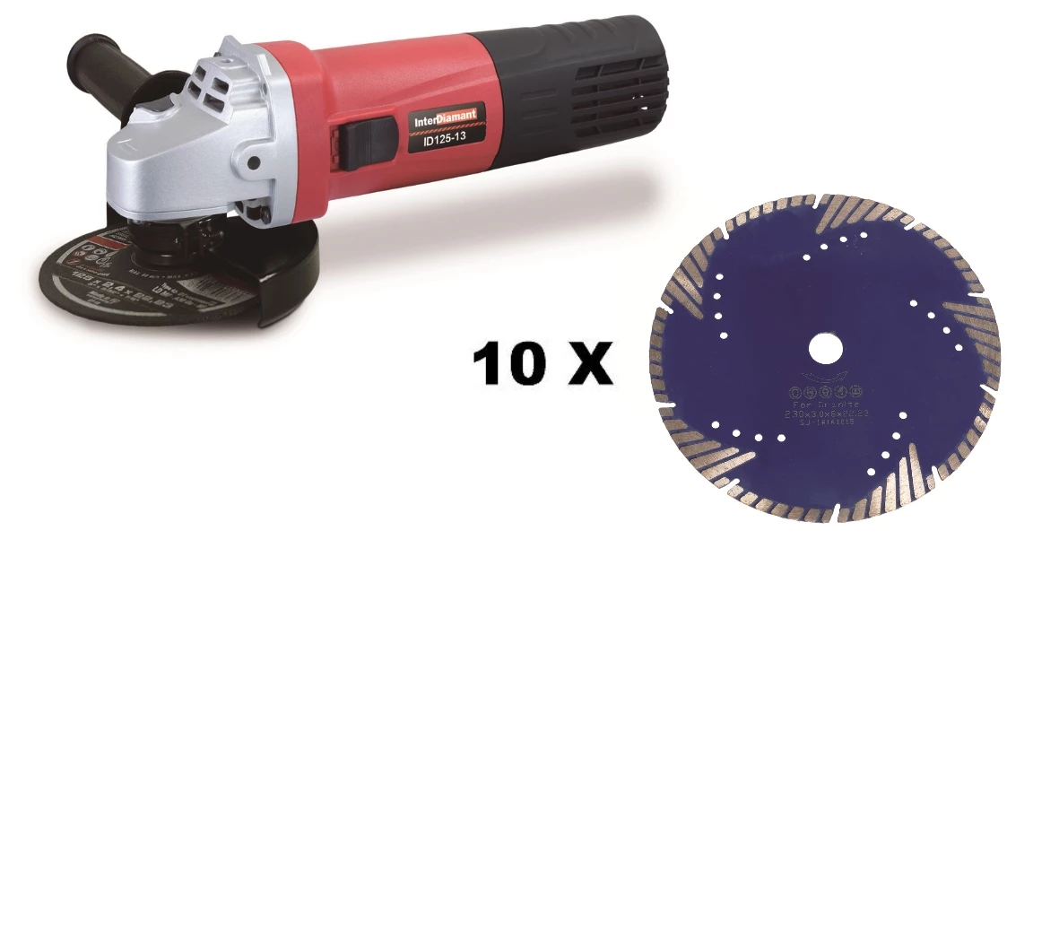 InterDiamant PRID1906 ID125-13 Meuleuse D'angle 125mm 1300W + 10 X Lame De Scie Turbo Shark 125 Mm 1 InterDiamant PRID1906 ID125-13 Meuleuse D'angle 125mm 1300W + 10 X Lame De Scie Turbo Shark 125 Mm