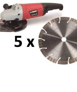 InterDiamant PRID1908 ID230-26 Meuleuse D'angle 230mm 2600W + 5 X Premium Concrete 230mm Lame De Scie