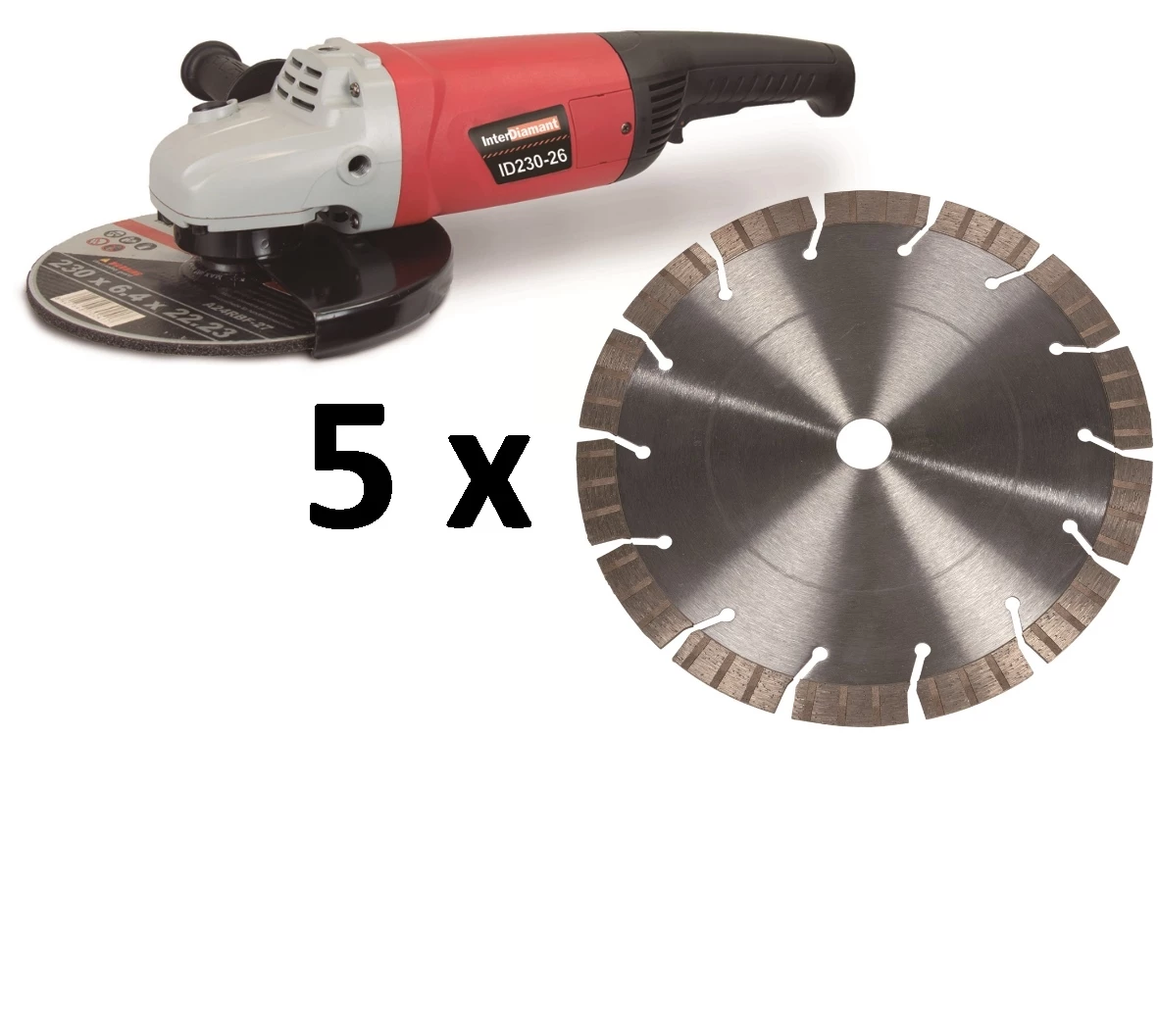 InterDiamant PRID1908 ID230-26 Meuleuse D'angle 230mm 2600W + 5 X Premium Concrete 230mm Lame De Scie 1 InterDiamant PRID1908 ID230-26 Meuleuse D'angle 230mm 2600W + 5 X Premium Concrete 230mm Lame De Scie